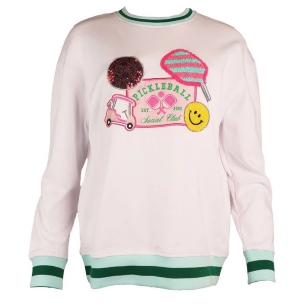 NWT $47 Simply‎ Southern Varsity Crew Terry Chenille PICKLEBALL Sweatshirt XL